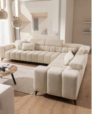 Narożnik Ragusso XL, 1B+3F+R+3SB, funkcja spania, pojemnik, regulowane zagłówki, Stagra