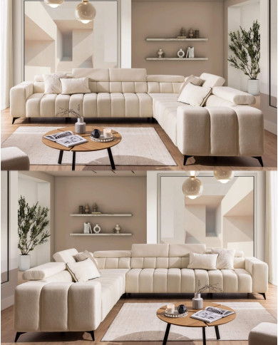 Narożnik Ragusso XL, 1B+3F+R+3SB, funkcja spania, pojemnik, regulowane zagłówki, Stagra