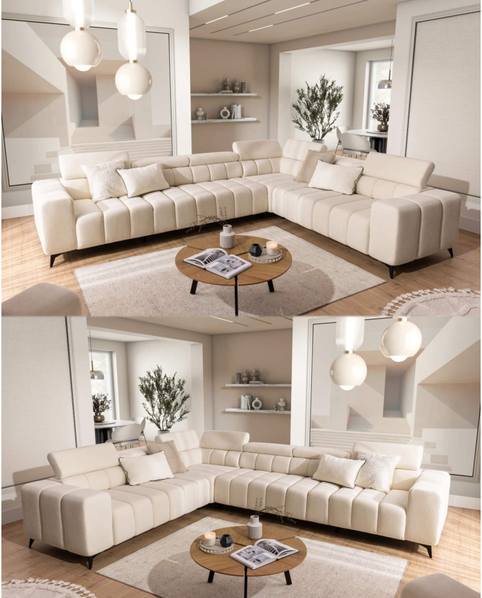 Narożnik Ragusso XL, 1B+3F+R+3SB, funkcja spania, pojemnik, regulowane zagłówki, Stagra