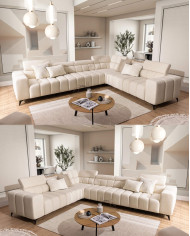 Narożnik Ragusso XL, 1B+3F+R+3SB, funkcja spania, pojemnik, regulowane zagłówki, Stagra