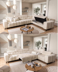 Narożnik Ragusso XL, 1B+3F+R+3SB, funkcja spania, pojemnik, regulowane zagłówki, Stagra