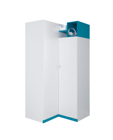 Szafa Mobi MO1, narożna, dwudrzwiowa, Biały lux/ Turkus, MEBLAR