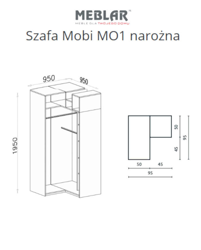 Szafa Mobi MO1, narożna, dwudrzwiowa, Biały lux/ Turkus, MEBLAR