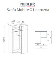 Szafa Mobi MO1, narożna, dwudrzwiowa, Biały lux/ Turkus, MEBLAR
