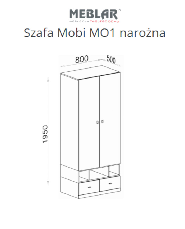 Szafa Mobi MO2, dwudrzwiowa z szufladami i regałem, Biały lux/ Turkus, MEBLAR