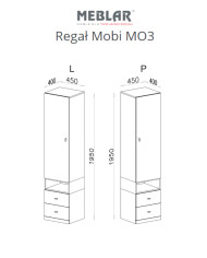 Regał Mobi MO3 z drzwiami, wnęką i szufladami, Biały lux/ Turkus, MEBLAR