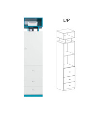 Regał Mobi MO4 z drzwiami, szufladami i półką regałową, Biały lux/ Turkus, MEBLAR