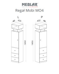 Regał Mobi MO4 z drzwiami, szufladami i półką regałową, Biały lux/ Turkus, MEBLAR