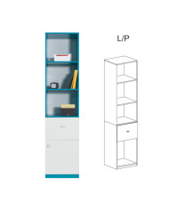 Regał Mobi MO5 z drzwiami, szufladą i półkami, Biały lux/ Turkus, MEBLAR