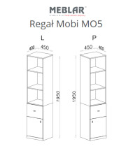 Regał Mobi MO5 z drzwiami, szufladą i półkami, Biały lux/ Turkus, MEBLAR