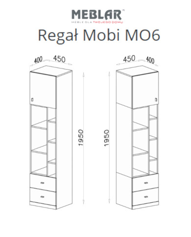Regał Mobi MO6 z drzwiami, szufladą i półkami, Biały lux/ Turkus, MEBLAR
