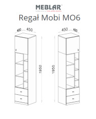 Regał Mobi MO6 z drzwiami, szufladą i półkami, Biały lux/ Turkus, MEBLAR