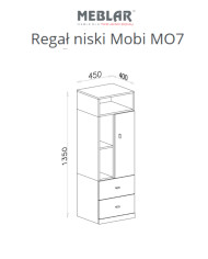 Regał niski Mobi MO7 z drzwiami, szufladami i półkami, Biały lux/ Turkus, MEBLAR