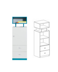 Regał niski Mobi MO8 z drzwiami, szufladami i półkami, Biały lux/ Turkus, MEBLAR