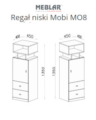 Regał niski Mobi MO8 z drzwiami, szufladami i półkami, Biały lux/ Turkus, MEBLAR