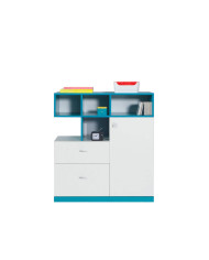 Komoda Mobi MO9, szuflady, drzwi, wnęki regałowe, Biały lux/ Turkus, MEBLAR