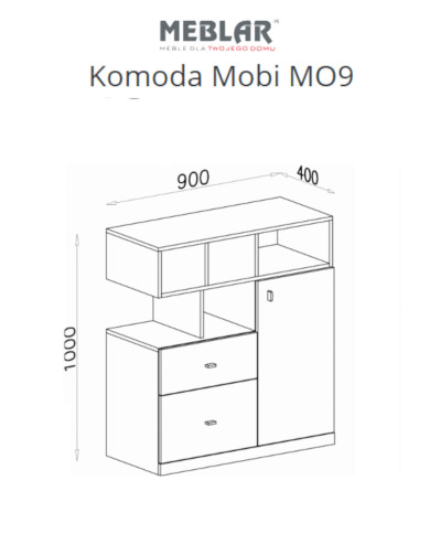 Komoda Mobi MO9, szuflady, drzwi, wnęki regałowe, Biały lux/ Turkus, MEBLAR
