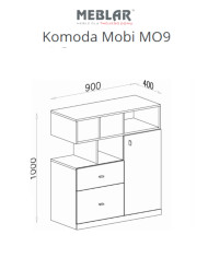 Komoda Mobi MO9, szuflady, drzwi, wnęki regałowe, Biały lux/ Turkus, MEBLAR