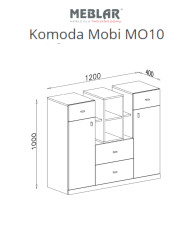 Komoda Mobi MO10, szuflady, drzwi, wnęki regałowe, Biały lux/ Turkus, MEBLAR