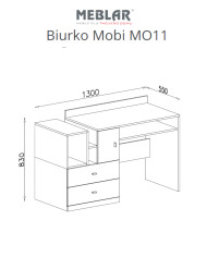 Biurko Mobi MO11, szuflady, półki, drzwiczki, Biały lux/ Turkus, MEBLAR