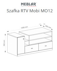 Szafka RTV Mobi MO12, z drzwiami, szufladami, półkami, Biały lux/ Turkus, MEBLAR