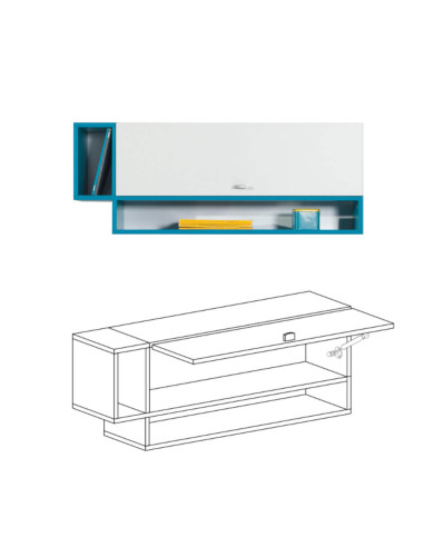 Półka wisząca Mobi MO13, wnęka regałowa, drzwiczki, Biały lux/ Turkus, MEBLAR