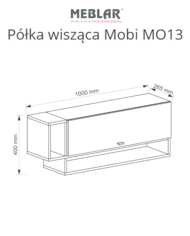 Półka wisząca Mobi MO13, wnęka regałowa, drzwiczki, Biały lux/ Turkus, MEBLAR