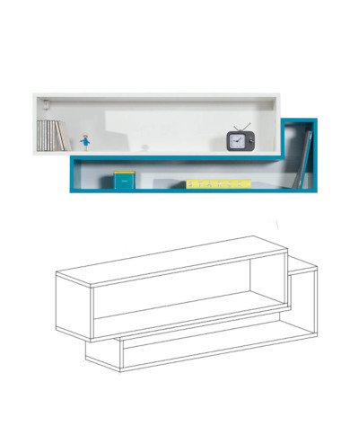 Półka wisząca Mobi MO14, wnęki regałowe, Biały lux/ Turkus, MEBLAR