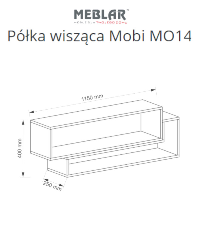 Półka wisząca Mobi MO14, wnęki regałowe, Biały lux/ Turkus, MEBLAR