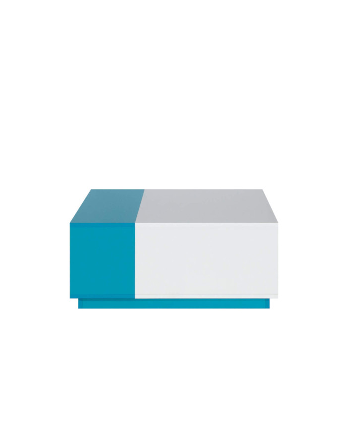 Stolik kawowy Mobi MO16, kwadratowy z 2 wnękami, Biały lux/ Turkus, MEBLAR