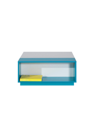 Stolik kawowy Mobi MO16, kwadratowy z 2 wnękami, Biały lux/ Turkus, MEBLAR