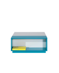 Stolik kawowy Mobi MO16, kwadratowy z 2 wnękami, Biały lux/ Turkus, MEBLAR