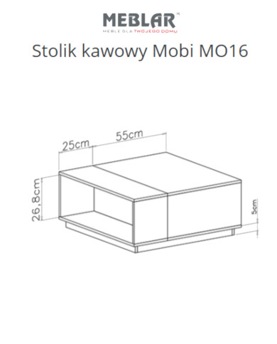 Stolik kawowy Mobi MO16, kwadratowy z 2 wnękami, Biały lux/ Turkus, MEBLAR