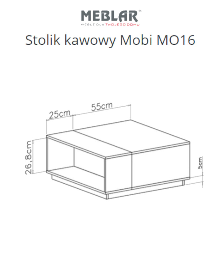 Stolik kawowy Mobi MO16, kwadratowy z 2 wnękami, Biały lux/ Turkus, MEBLAR