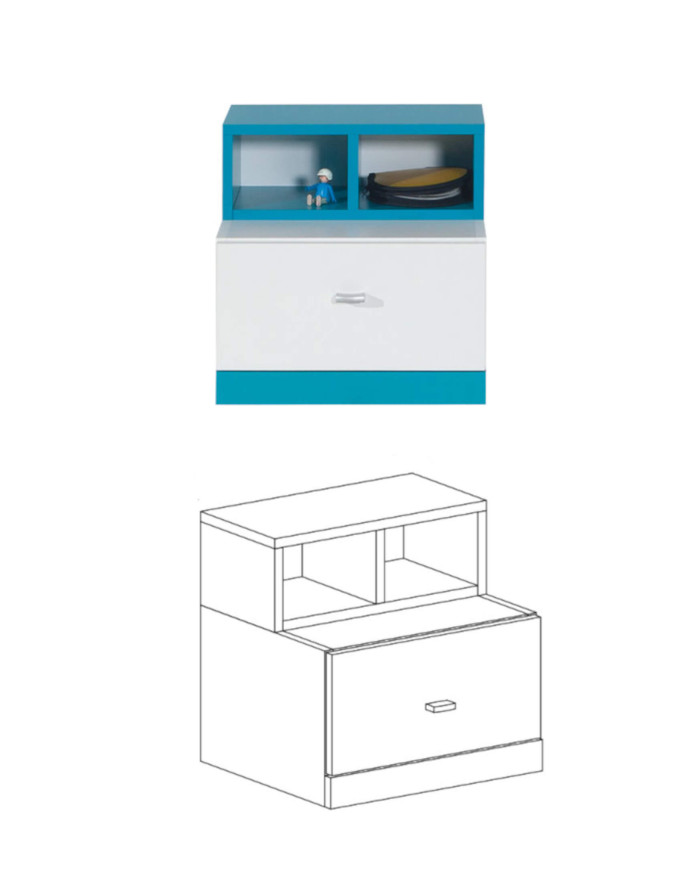 Szafka nocna Mobi MO17, szuflada, wnęka regałowa, Biały lux/ Turkus, MEBLAR