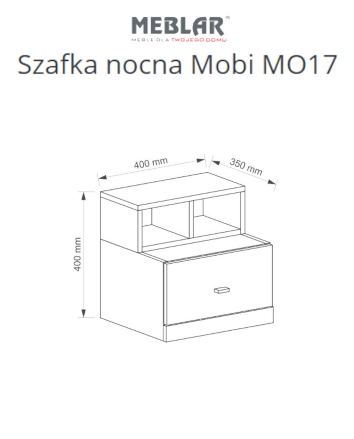 Szafka nocna Mobi MO17, szuflada, wnęka regałowa, Biały lux/ Turkus, MEBLAR