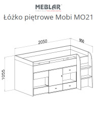 Łóżko piętrowe Mobi MO21, z wysuwanym biurkiem i szafkami, Biały lux/ Turkus, MEBLAR
