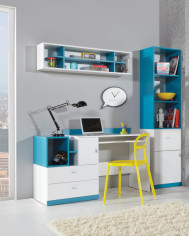 Komoda Mobi MO10, szuflady, drzwi, wnęki regałowe, Biały lux/ Turkus, MEBLAR