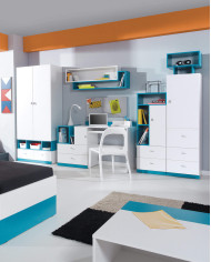 Półka wisząca Mobi MO13, wnęka regałowa, drzwiczki, Biały lux/ Turkus, MEBLAR