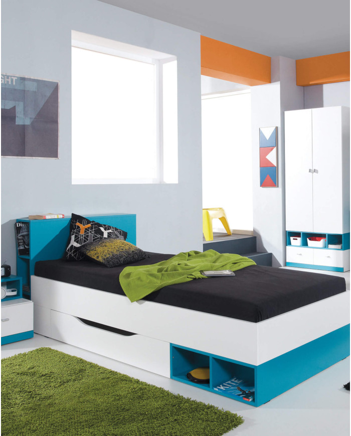 Szafka nocna Mobi MO17, szuflada, wnęka regałowa, Biały lux/ Turkus, MEBLAR