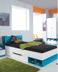 Szafka nocna Mobi MO17, szuflada, wnęka regałowa, Biały lux/ Turkus, MEBLAR