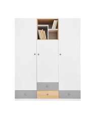 Szafa Pixel PX1, trzydrzwiowa z szufladami i wnękami regałowymi, Dąb biszkoptowy/ Biały lux/ Szary, MEBLAR