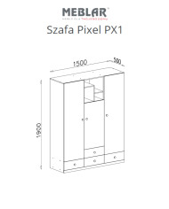 Szafa Pixel PX1, trzydrzwiowa z szufladami i wnękami regałowymi, Dąb biszkoptowy/ Biały lux/ Szary, MEBLAR