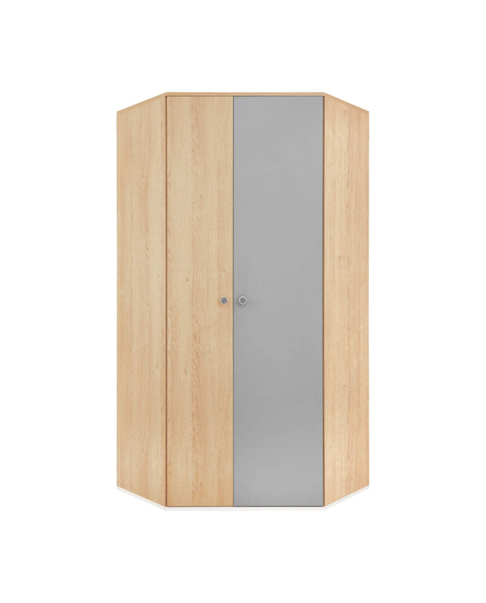 Szafa narożna Pixel PX2, dwudrzwiowa, Dąb biszkoptowy/ Biały lux/ Szary, MEBLAR