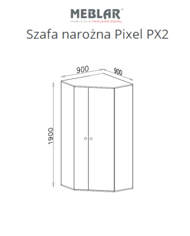 Szafa narożna Pixel PX2, dwudrzwiowa, Dąb biszkoptowy/ Biały lux/ Szary, MEBLAR