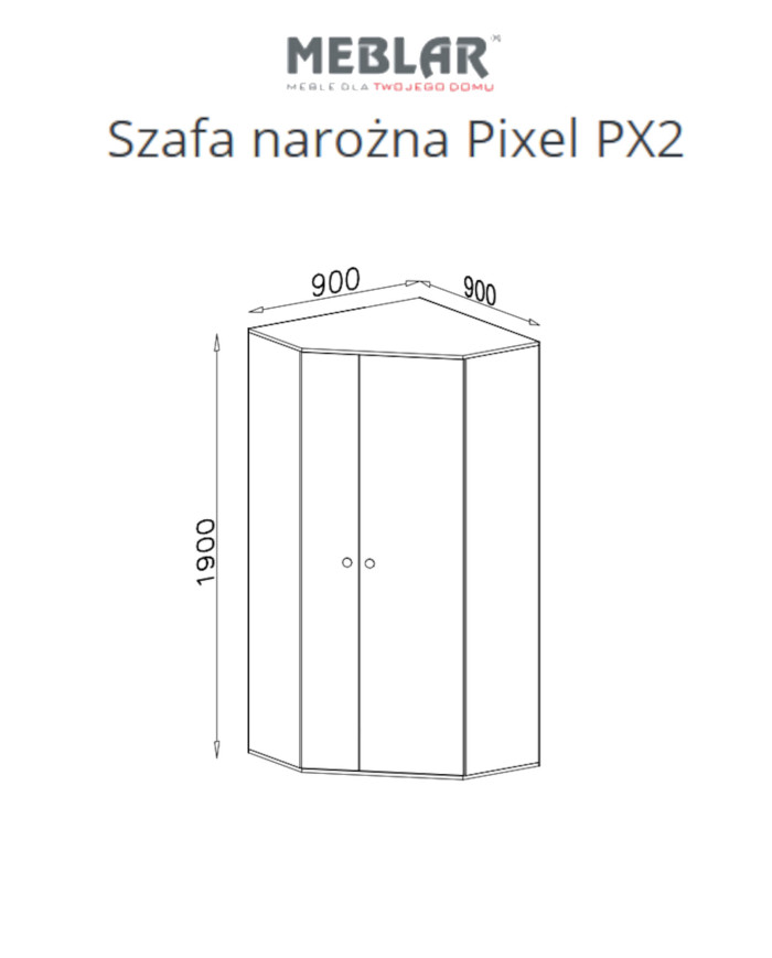 Szafa narożna Pixel PX2, dwudrzwiowa, Dąb biszkoptowy/ Biały lux/ Szary, MEBLAR