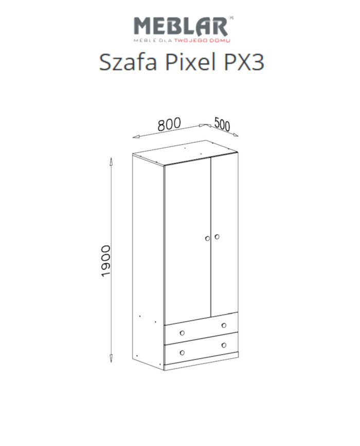 Szafa Pixel PX3, dwudrzwiowa z szufladami, Dąb biszkoptowy/ Biały lux/ Szary, MEBLAR