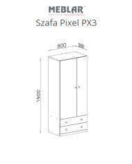 Szafa Pixel PX3, dwudrzwiowa z szufladami, Dąb biszkoptowy/ Biały lux/ Szary, MEBLAR