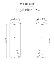 Regał Pixel PX4 z drzwiami i szufladami, Dąb biszkoptowy/ Biały lux/ Szary, MEBLAR