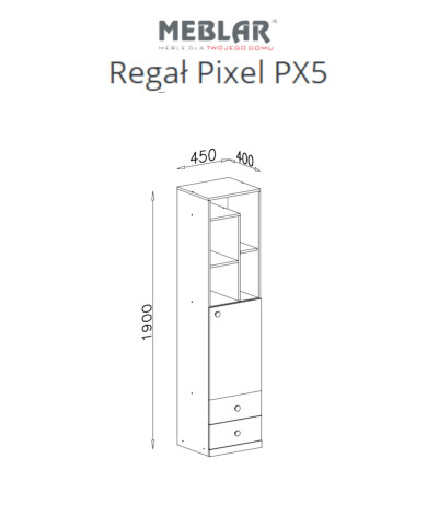 Regał Pixel PX5 z drzwiami, szufladami i wnękami regałowymi, Dąb biszkoptowy/ Biały lux/ Szary, MEBLAR